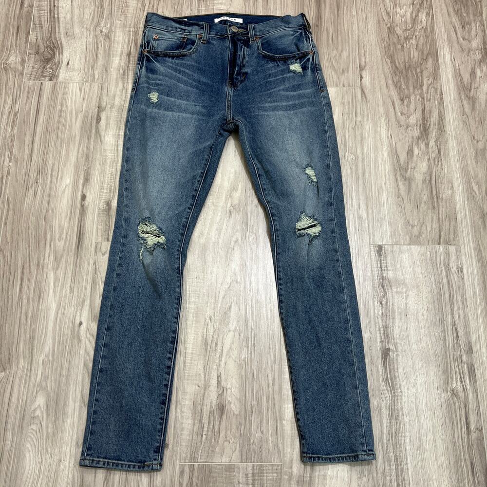 PacSun Men's Slim Taper Distressed Ripped Blue Jeans - Size W28 L32